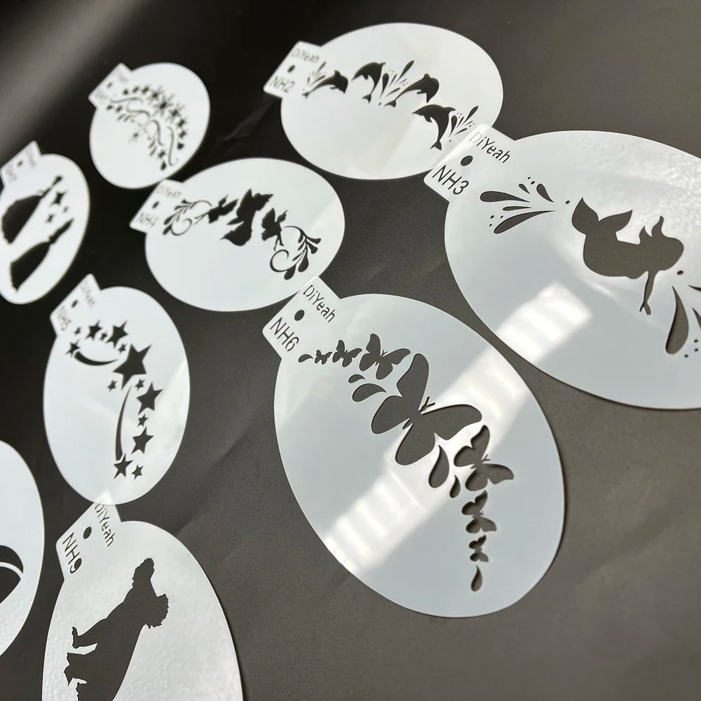 Face Painting Stencils Solid Outline Stencil Templates Professional Body Art Practice Makeup Tools Animale Rabbit Tiger 9PCS