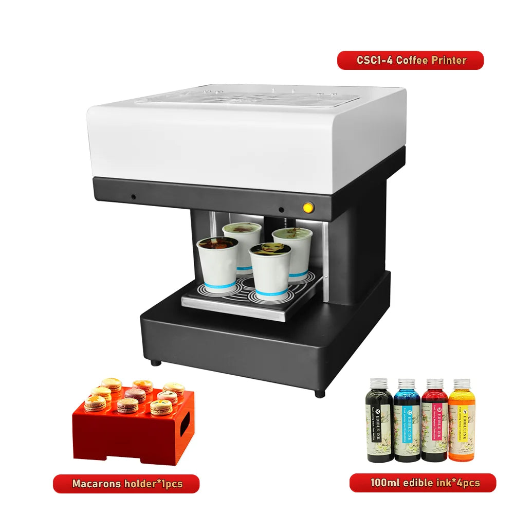 CSC1-4 CISS Coffee Printer Latte Coffee Printing Machine Automatic Beverages Food DIY Printing Photo on Coffee Edible Ink