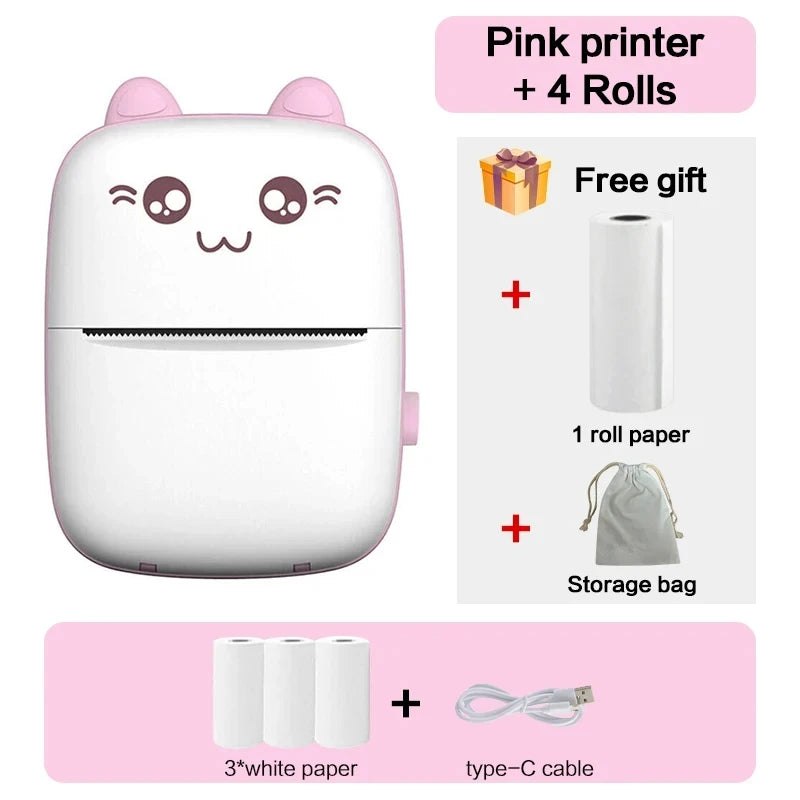 Mini 58mm Thermal Portable Printer BT Wireless 200dpi Mobile Label Photo Memo Wrong Question Printing USB Cable For Home No Ink