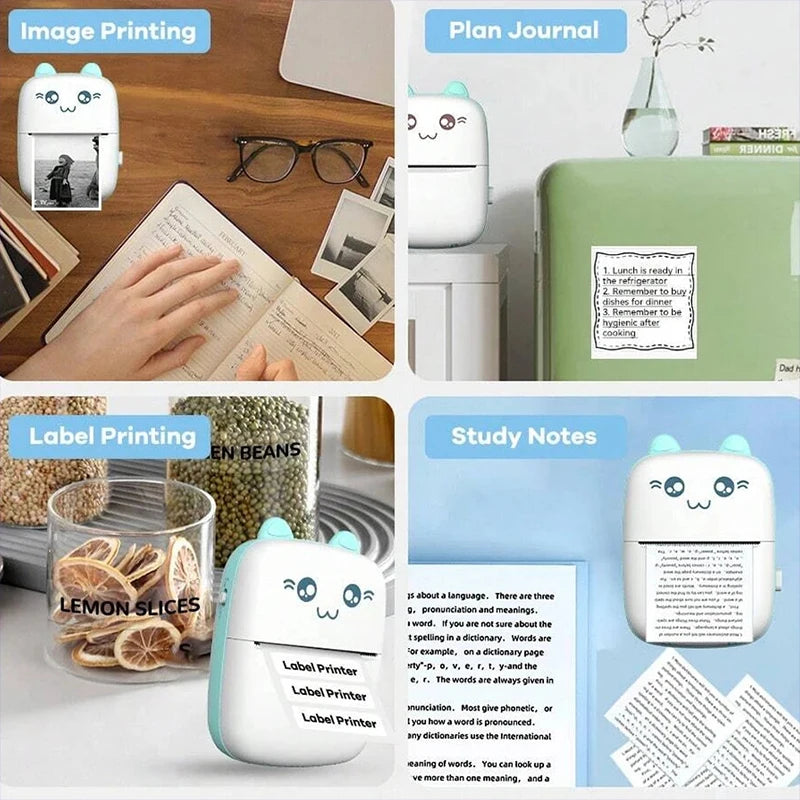 Mini 58mm Thermal Portable Printer BT Wireless 200dpi Mobile Label Photo Memo Wrong Question Printing USB Cable For Home No Ink