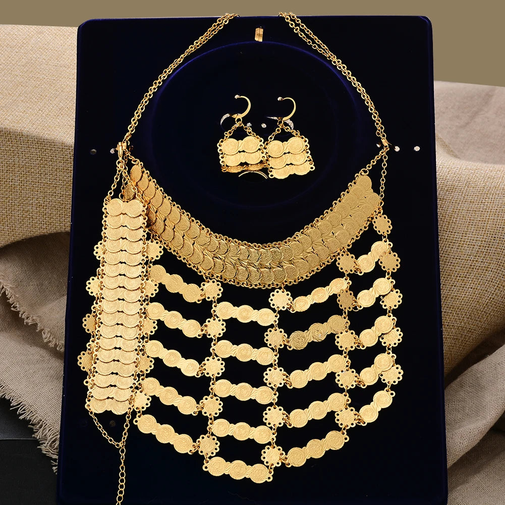 Dubai Gold Color Jewelry Set For Women Wedding Gift Young Lady Accessories Copper Light Weight Jewelry set