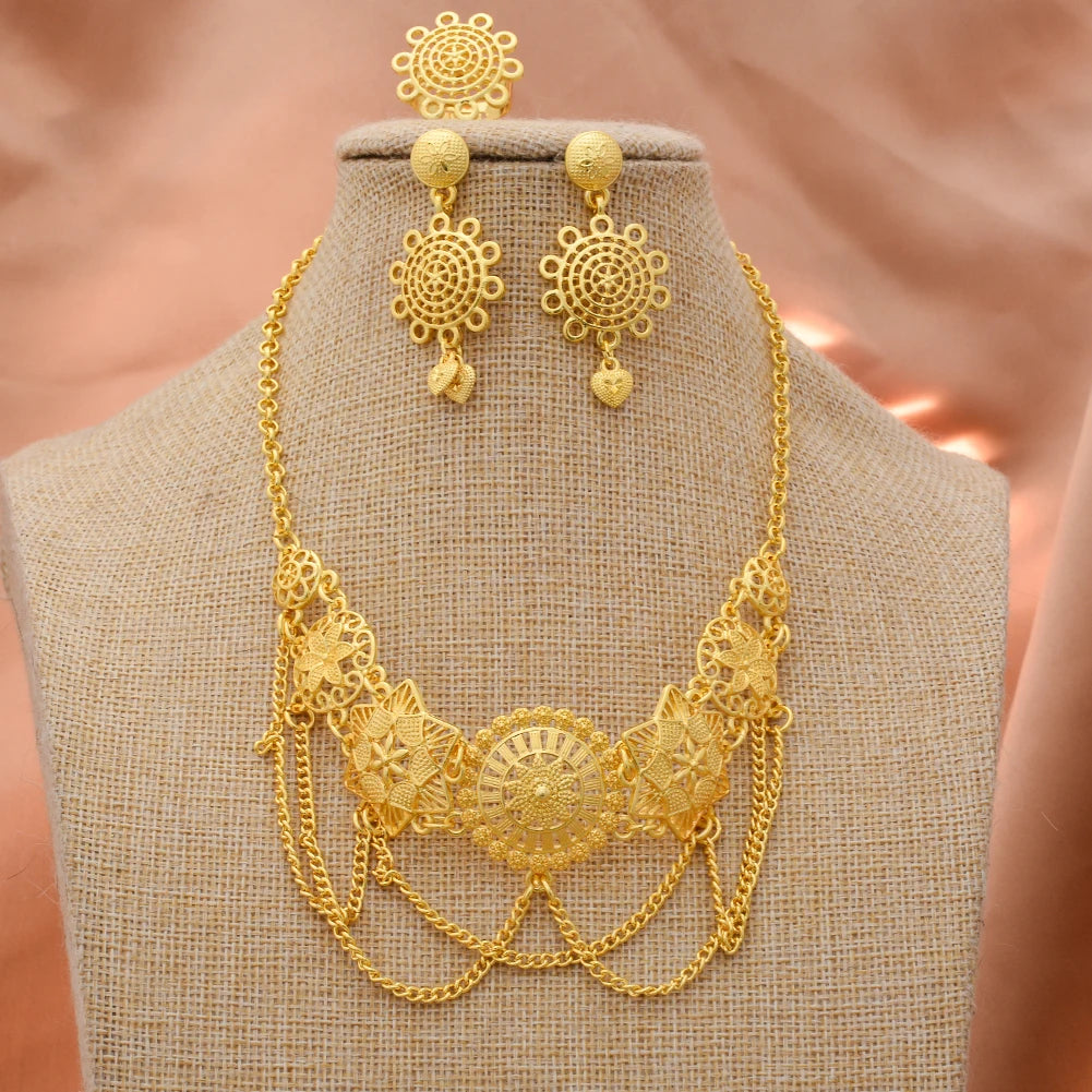 Dubai Gold Color Jewelry Set For Women Wedding Gift Young Lady Accessories Copper Light Weight Jewelry set