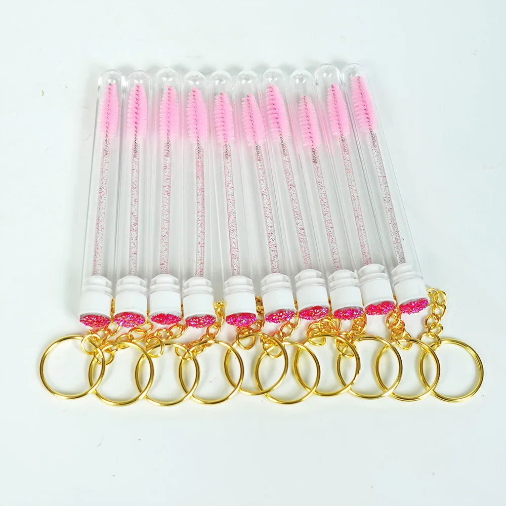 20pcs Keyring Eyelash Spoolies Brush Mascara Wand Tubes with Diamond Key Chain Eyelash Extension Makeup Tools