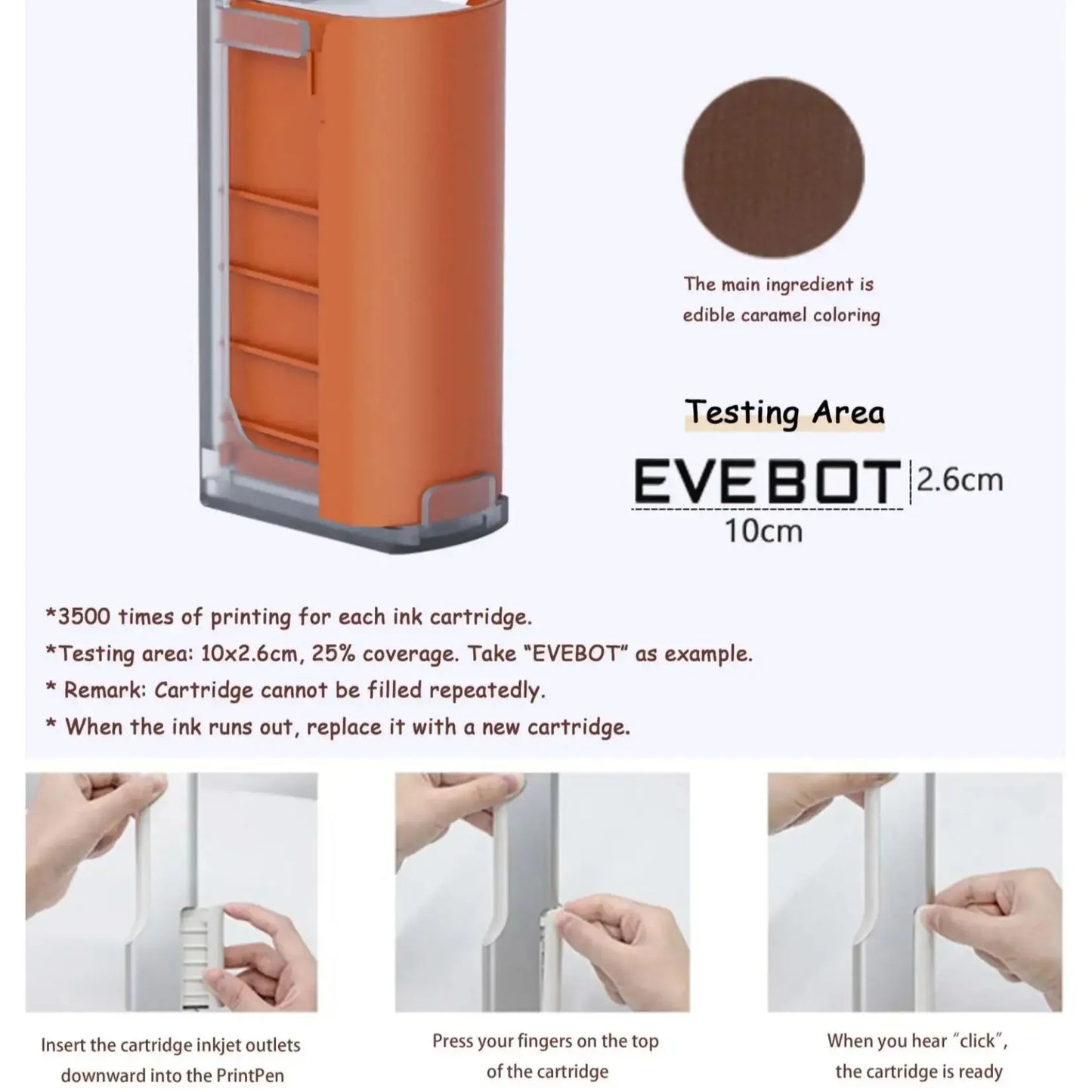 Coffee Latte Inkjet Printer Handheld EVEBOT Printpen Print Size 26*1000 MM DIY Custom Printing With Auxiliary Ruler for Cafes