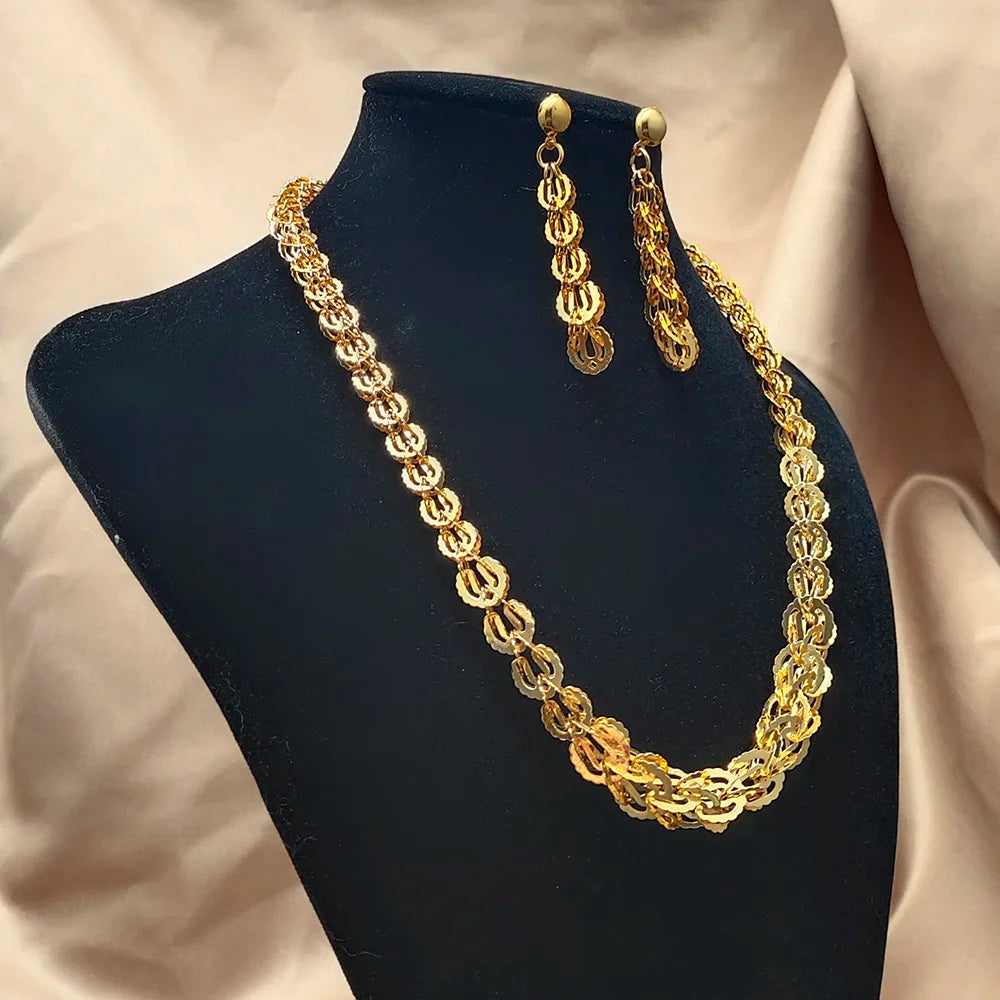 Dubai Gold Color Jewelry Set For Women Wedding Gift Young Lady Accessories Copper Light Weight Jewelry set