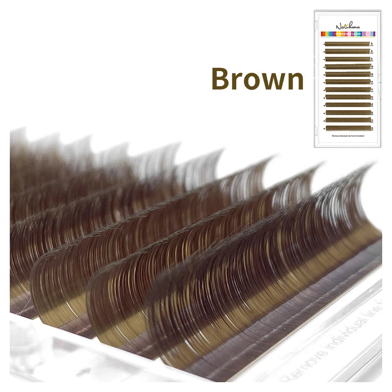 NATUHANA Caramel Colored Lashes Extension Individual Faux Mink Colour False Eyelashes Brown Teal Mocha Lashes For Makeup Tools