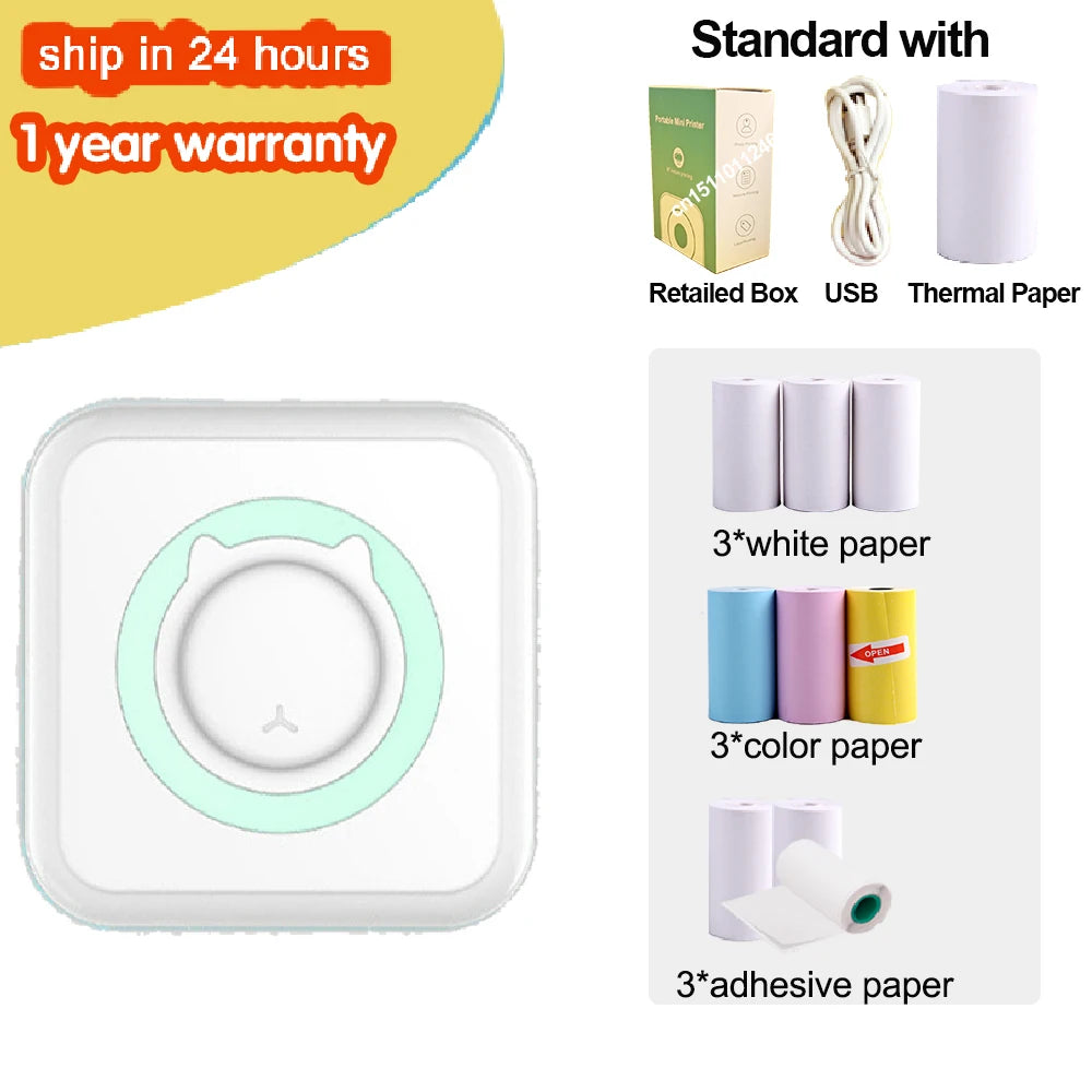 Portable Mini Thermal Printer Wirelessly BT 203dpi Photo Label Memo Wrong Question Printing With USB Cable Imprimante Portable