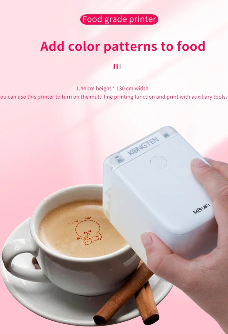 Mbrush Mini Portable Pattern Printer Handheld Color Inkjet Printer Tattoo Printer Cake Macaron Coffee DIY Pattern Printing