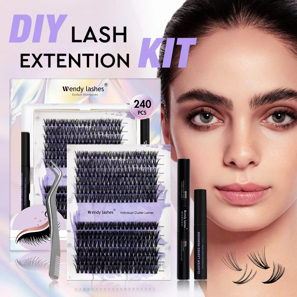 Lash Extension Kit 240pcs 30D/40D/60D/80D Bond and Seal Makeup tools DIY for gluing Lashes Gluing Glue Accessories DIY Lash KIT