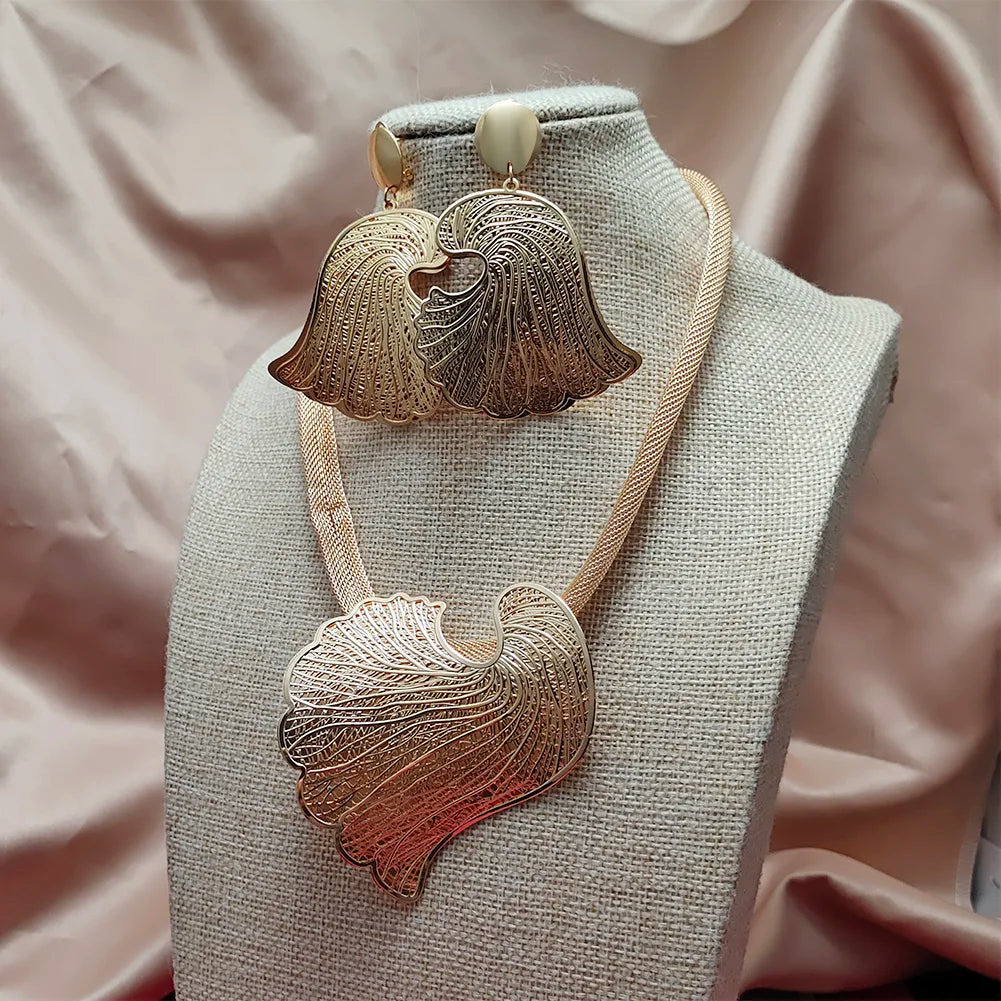 Dubai Gold Color Jewelry Set For Women Wedding Gift Young Lady Accessories Copper Light Weight Jewelry set