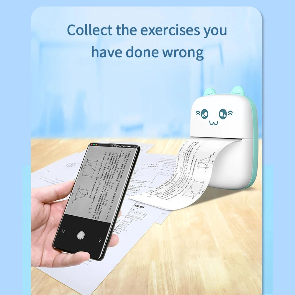 Mini 58mm Thermal Portable Printer BT Wireless 200dpi Mobile Label Photo Memo Wrong Question Printing USB Cable For Home No Ink