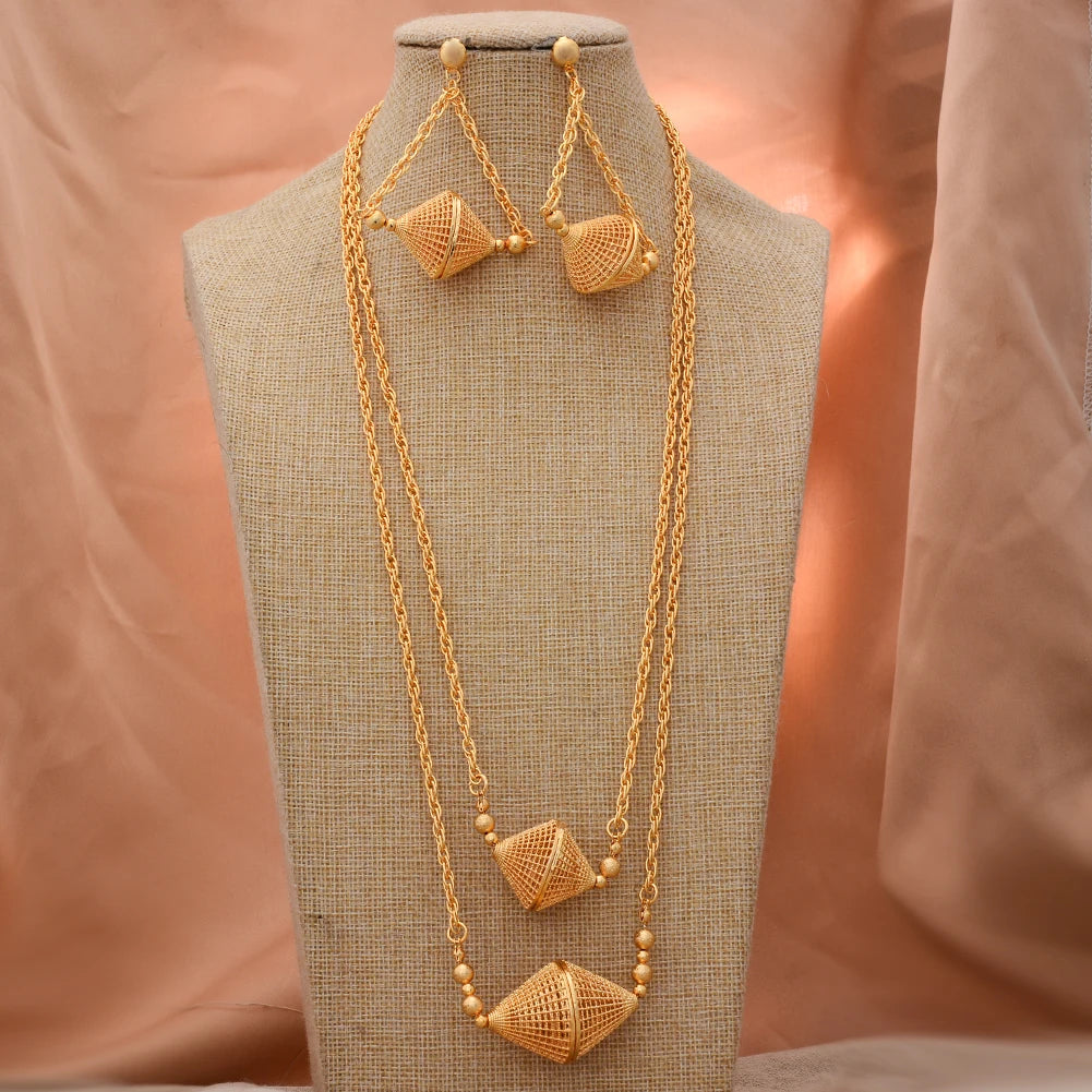 Dubai Gold Color Jewelry Set For Women Wedding Gift Young Lady Accessories Copper Light Weight Jewelry set