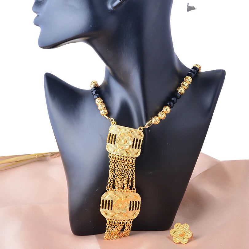 Dubai Gold Color Jewelry Set For Women Wedding Gift Young Lady Accessories Copper Light Weight Jewelry set