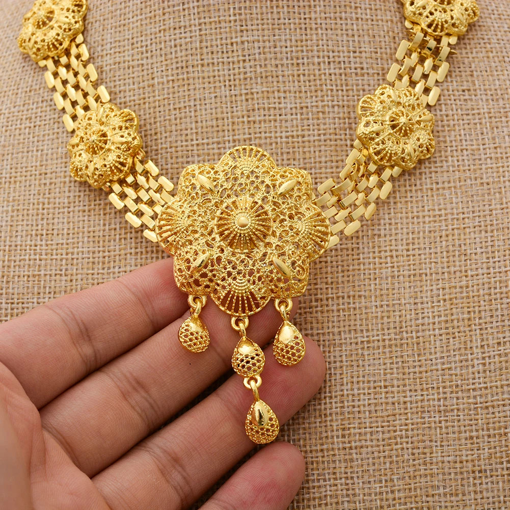 Dubai Gold Color Jewelry Set For Women Wedding Gift Young Lady Accessories Copper Light Weight Jewelry set