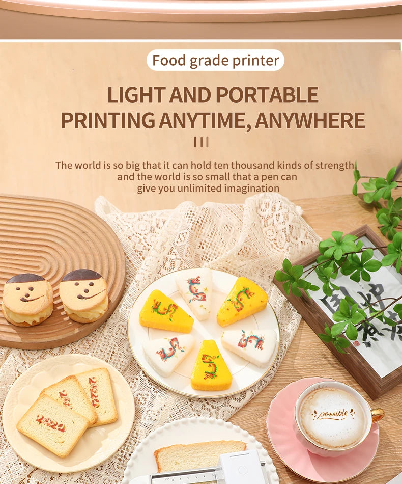 Food Coffee Printer Mobile Color Mini Handheld Printer Edible Ink Food Printing WIFI PrinCube Hand Inkjet
