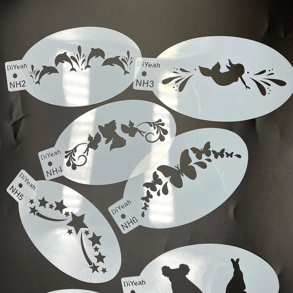 Face Painting Stencils Solid Outline Stencil Templates Professional Body Art Practice Makeup Tools Animale Rabbit Tiger 9PCS