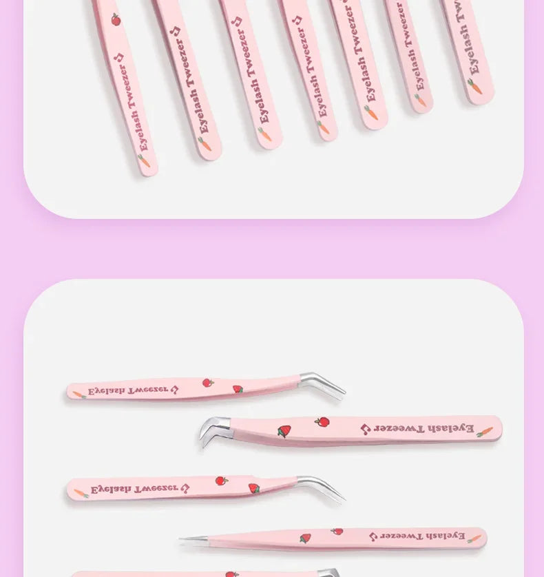 6 Types False Eyelash Tweezers Stainless Steel Anti-static Pincet Curved Strip 3D Lashes Extension Tweezer Makeup Tools