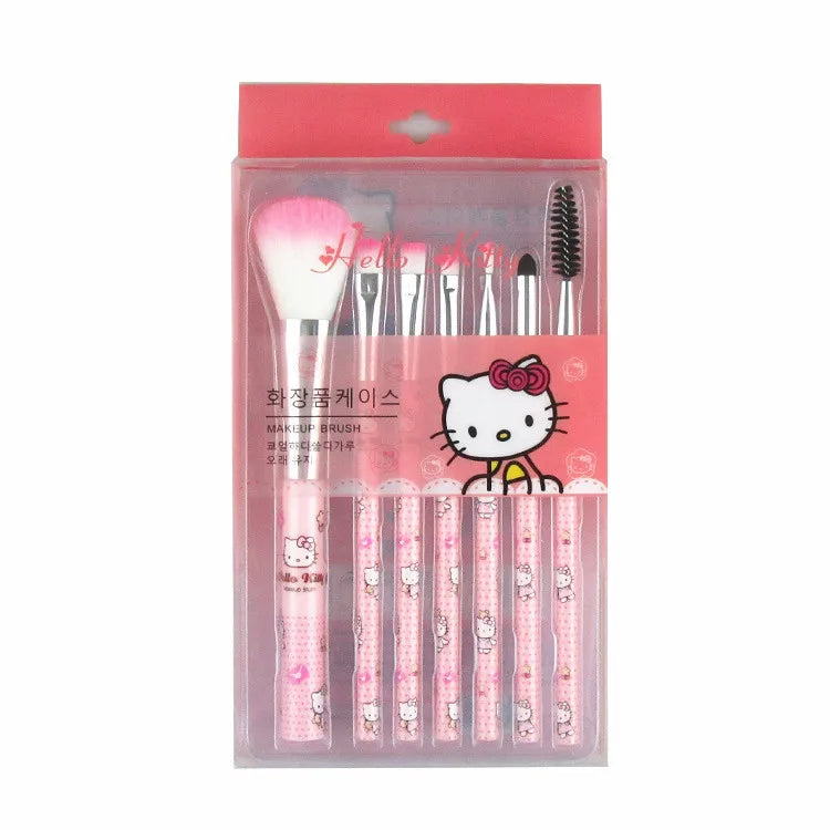 Sanrio Cartoon Hello Kitty and Coni Rabbit Makeup Tools 7-piece Beauty Brush Set Beginner Blush Eyebrow Lip Eyeshadow Brush
