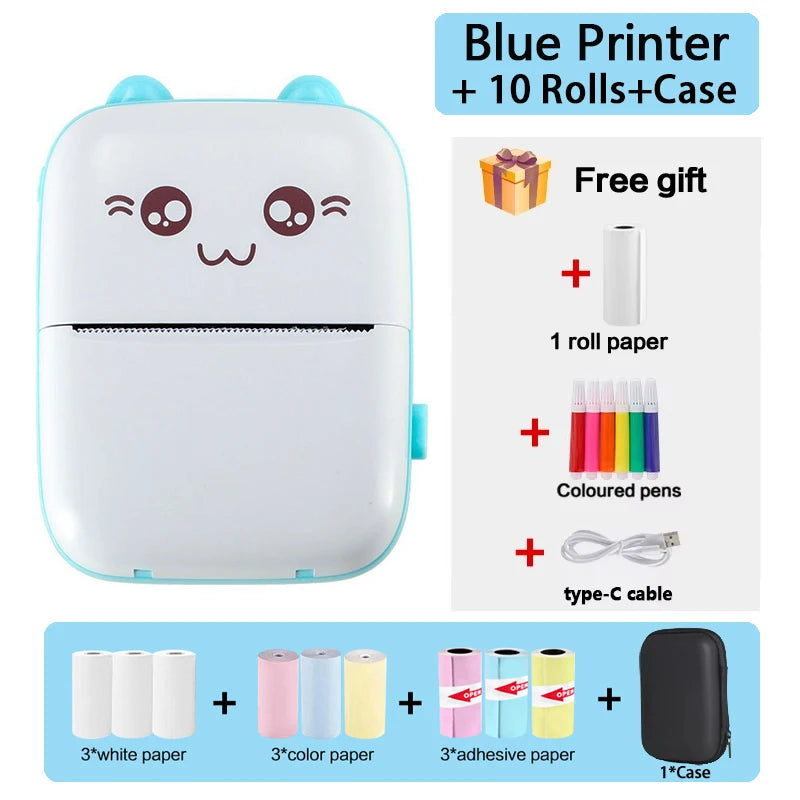 Mini 58mm Thermal Portable Printer BT Wireless 200dpi Mobile Label Photo Memo Wrong Question Printing USB Cable For Home No Ink
