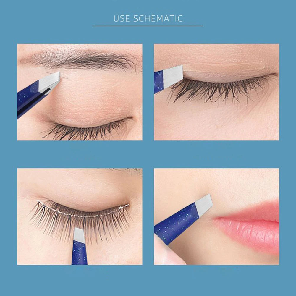 4 Styles Precision Eyebrow Tweezers Stainless Steel Fine Hairs Puller Flat Slant Tip Eye Brow Clips Hair Removal Makeup Tools