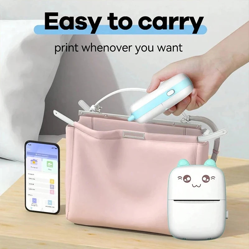 Mini 58mm Thermal Portable Printer BT Wireless 200dpi Mobile Label Photo Memo Wrong Question Printing USB Cable For Home No Ink