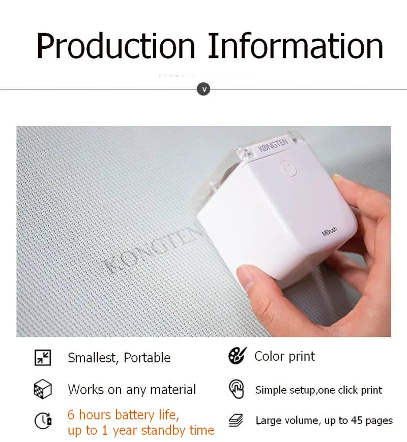Mbrush Mini Portable Pattern Printer Handheld Color Inkjet Printer Tattoo Printer Cake Macaron Coffee DIY Pattern Printing