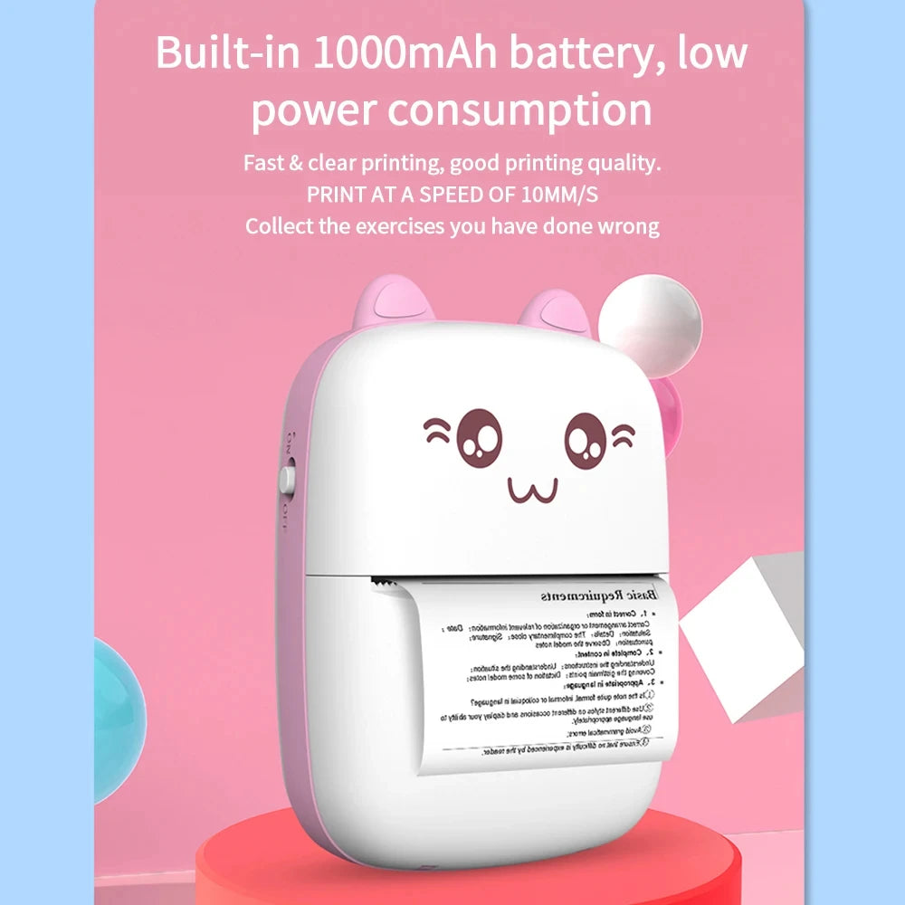 Mini 58mm Thermal Portable Printer BT Wireless 200dpi Mobile Label Photo Memo Wrong Question Printing USB Cable For Home No Ink