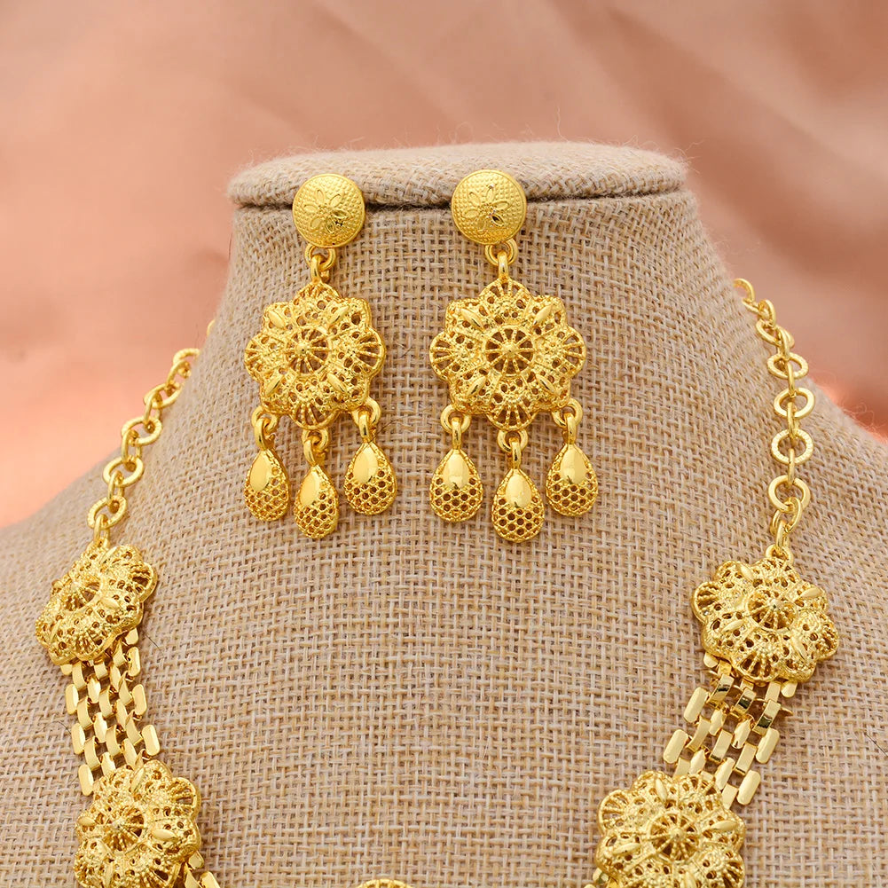 Dubai Gold Color Jewelry Set For Women Wedding Gift Young Lady Accessories Copper Light Weight Jewelry set