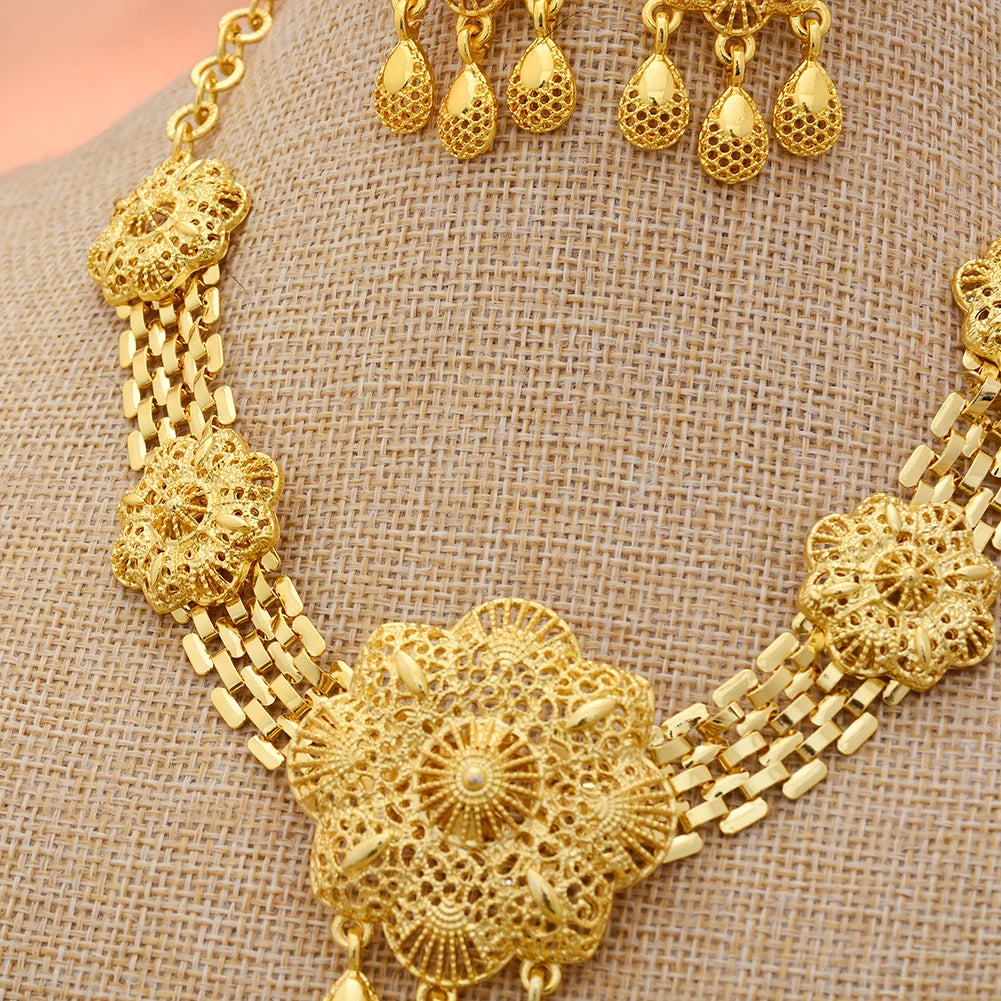 Dubai Gold Color Jewelry Set For Women Wedding Gift Young Lady Accessories Copper Light Weight Jewelry set