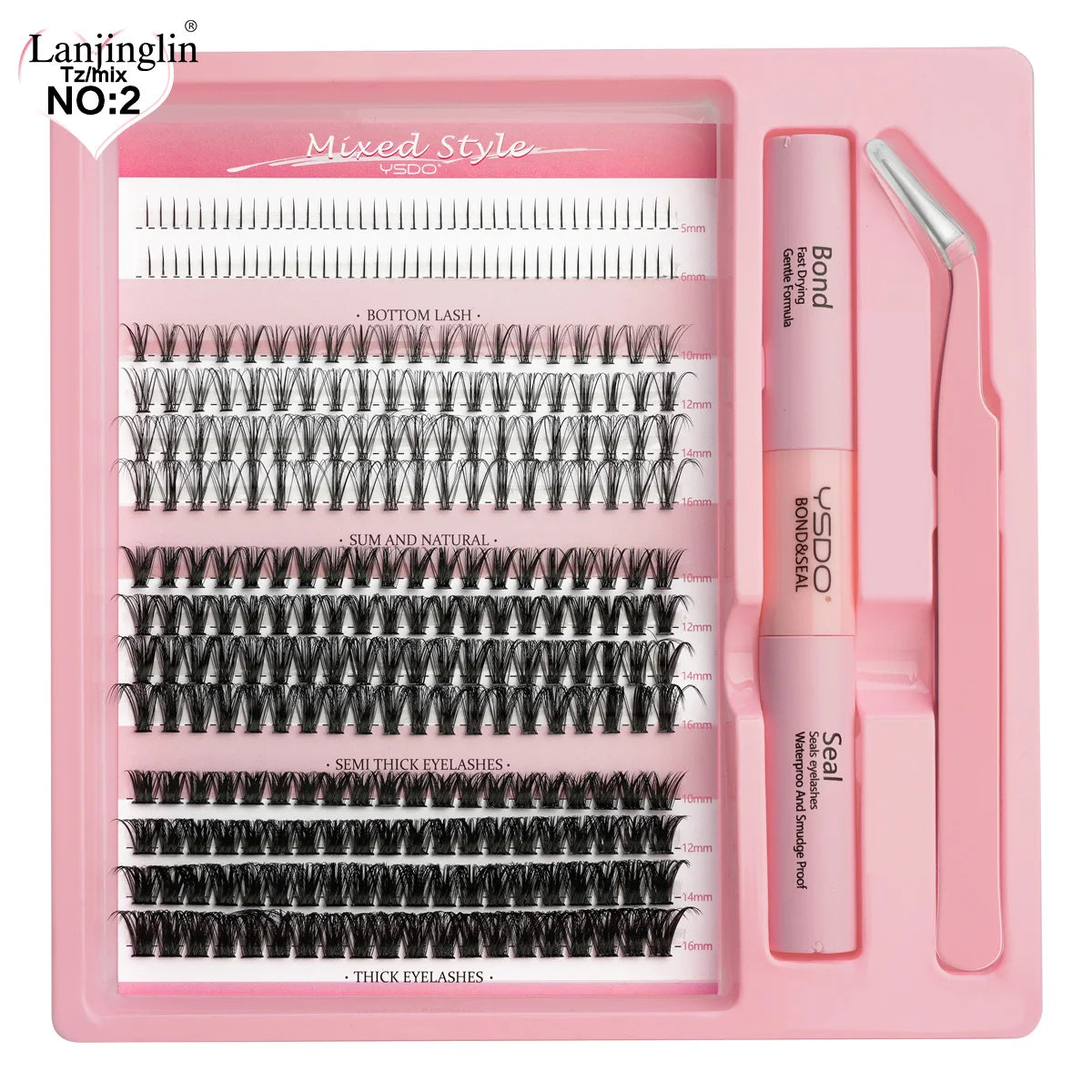14 Rows Individual Lashes Set Thick and Natural Long DIY Extension Lashes Kit Cluster Lashes Kit Lash Glue Tweezer Makeup Tools