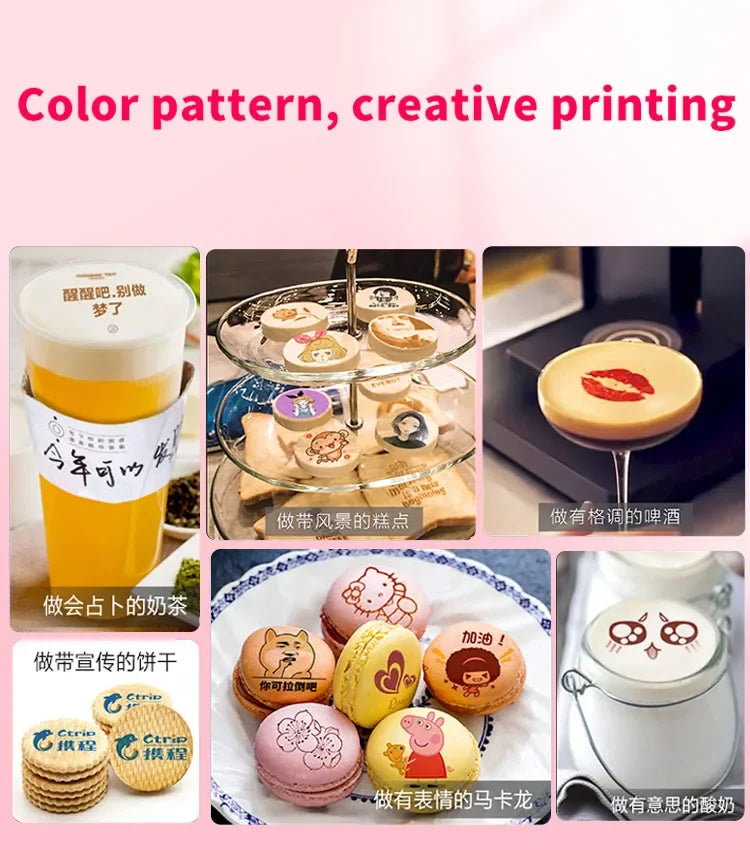Mbrush Mini Portable Pattern Printer Handheld Color Inkjet Printer Tattoo Printer Cake Macaron Coffee DIY Pattern Printing