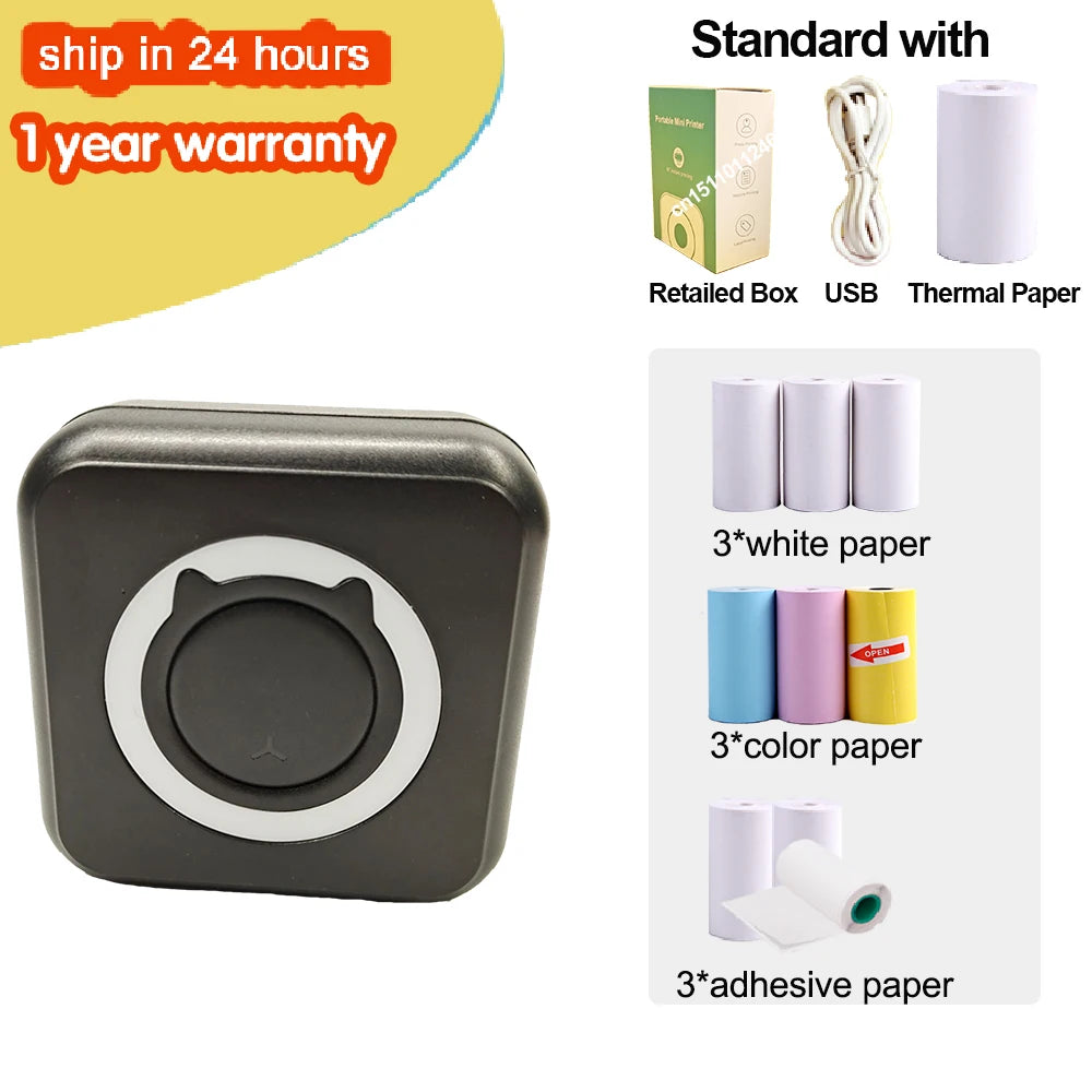 Portable Mini Thermal Printer Wirelessly BT 203dpi Photo Label Memo Wrong Question Printing With USB Cable Imprimante Portable