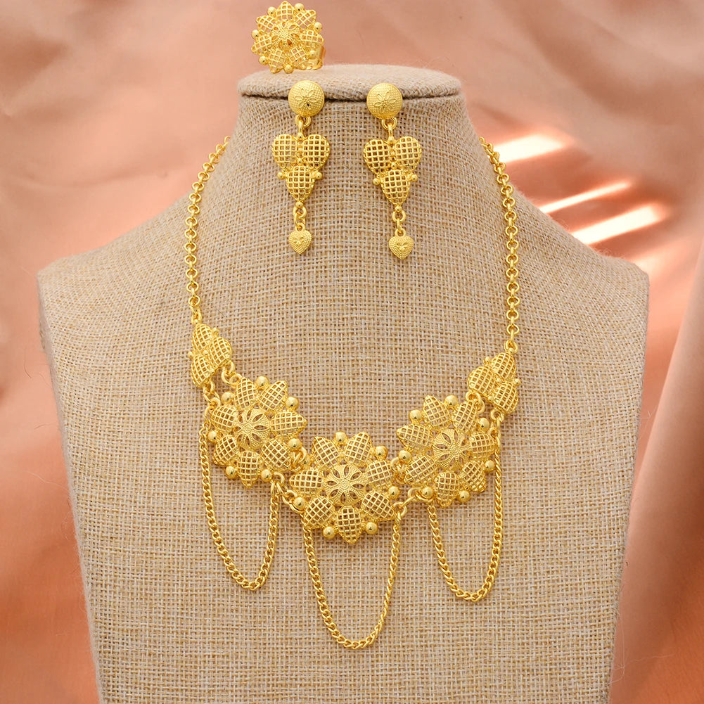 Dubai Gold Color Jewelry Set For Women Wedding Gift Young Lady Accessories Copper Light Weight Jewelry set