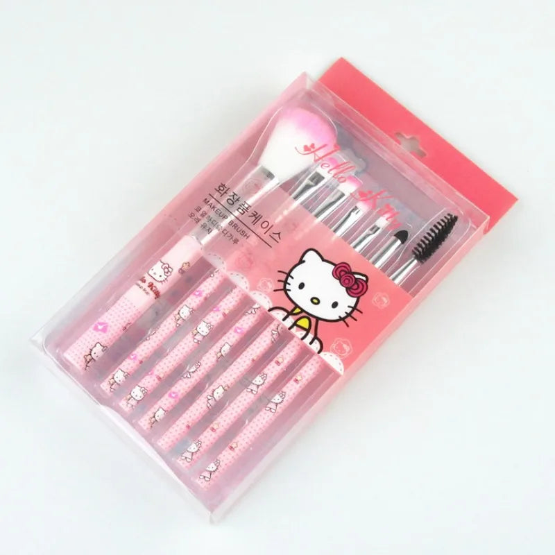 Sanrio Cartoon Hello Kitty and Coni Rabbit Makeup Tools 7-piece Beauty Brush Set Beginner Blush Eyebrow Lip Eyeshadow Brush