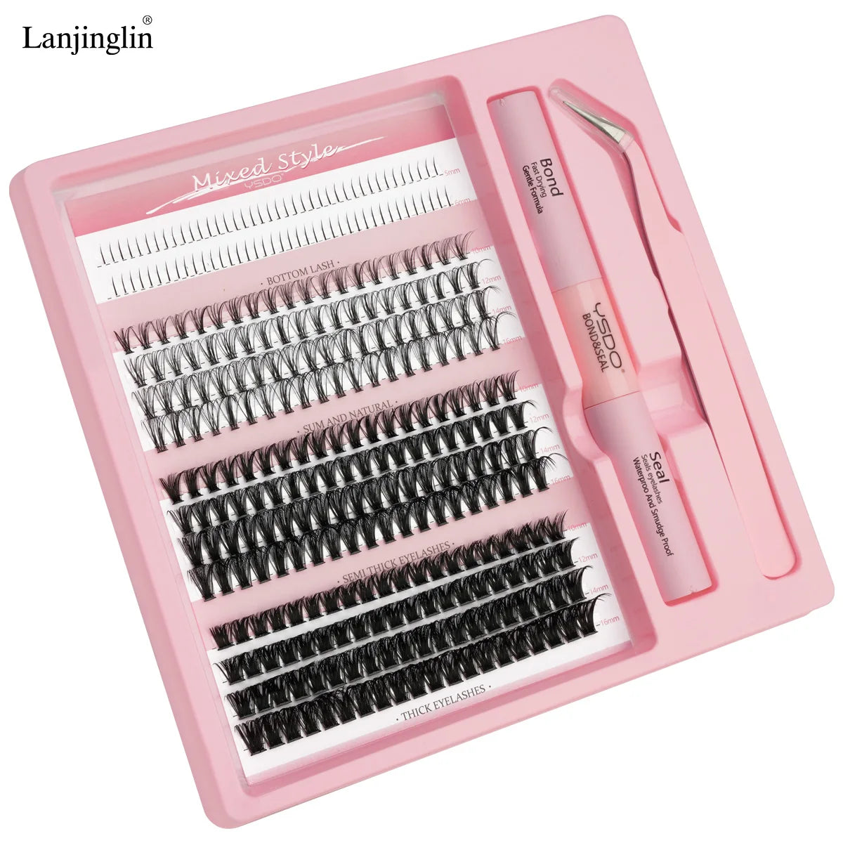 14 Rows Individual Lashes Set Thick and Natural Long DIY Extension Lashes Kit Cluster Lashes Kit Lash Glue Tweezer Makeup Tools