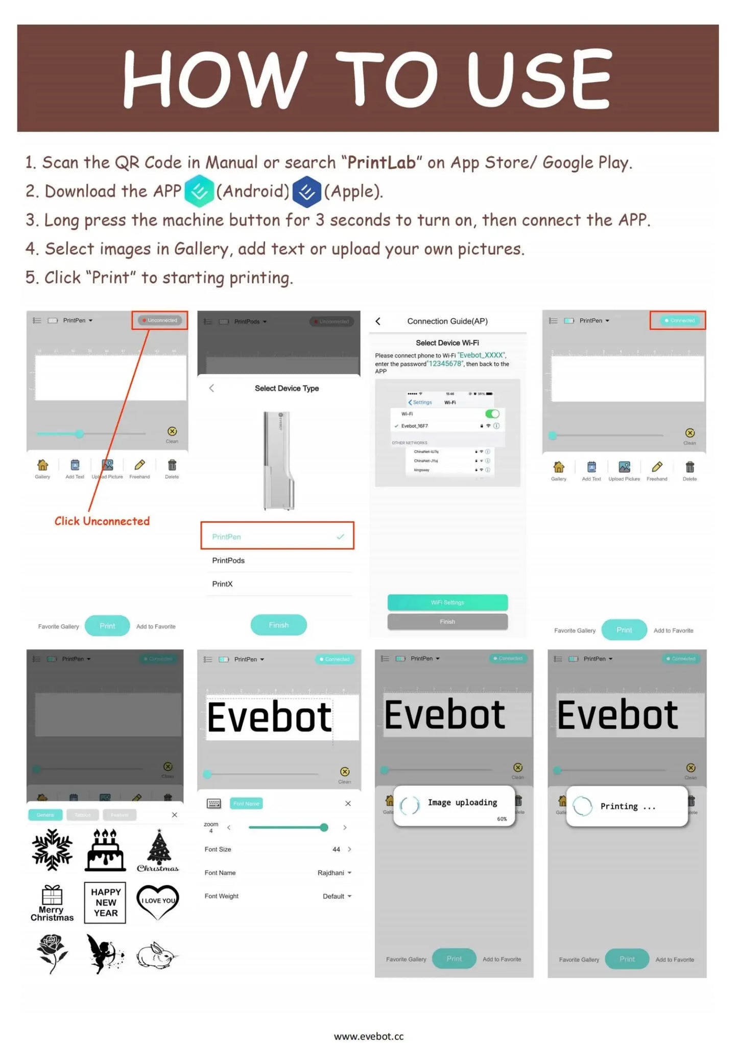 EVEBOT Inkjet Printer Metal Housing Print Range 26*100MM Portable Home Personalized Printpen HD Printing Pattern Logo On Coffee