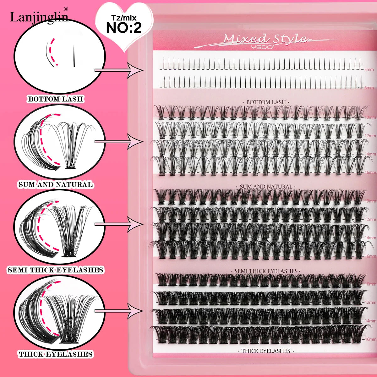 14 Rows Individual Lashes Set Thick and Natural Long DIY Extension Lashes Kit Cluster Lashes Kit Lash Glue Tweezer Makeup Tools
