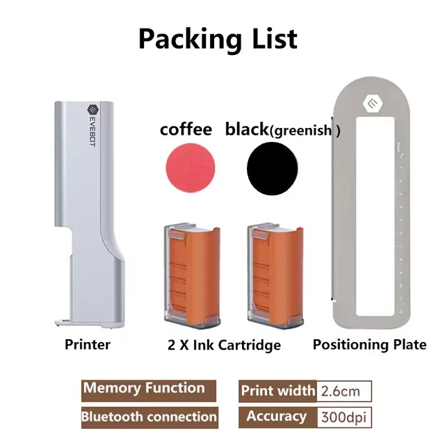 EVEBOT Handheld Food Printer PrintLab APP Print Range 26*100MM Coffee Pattern Portable Printpen DIY Custom Printing On Foodstuff