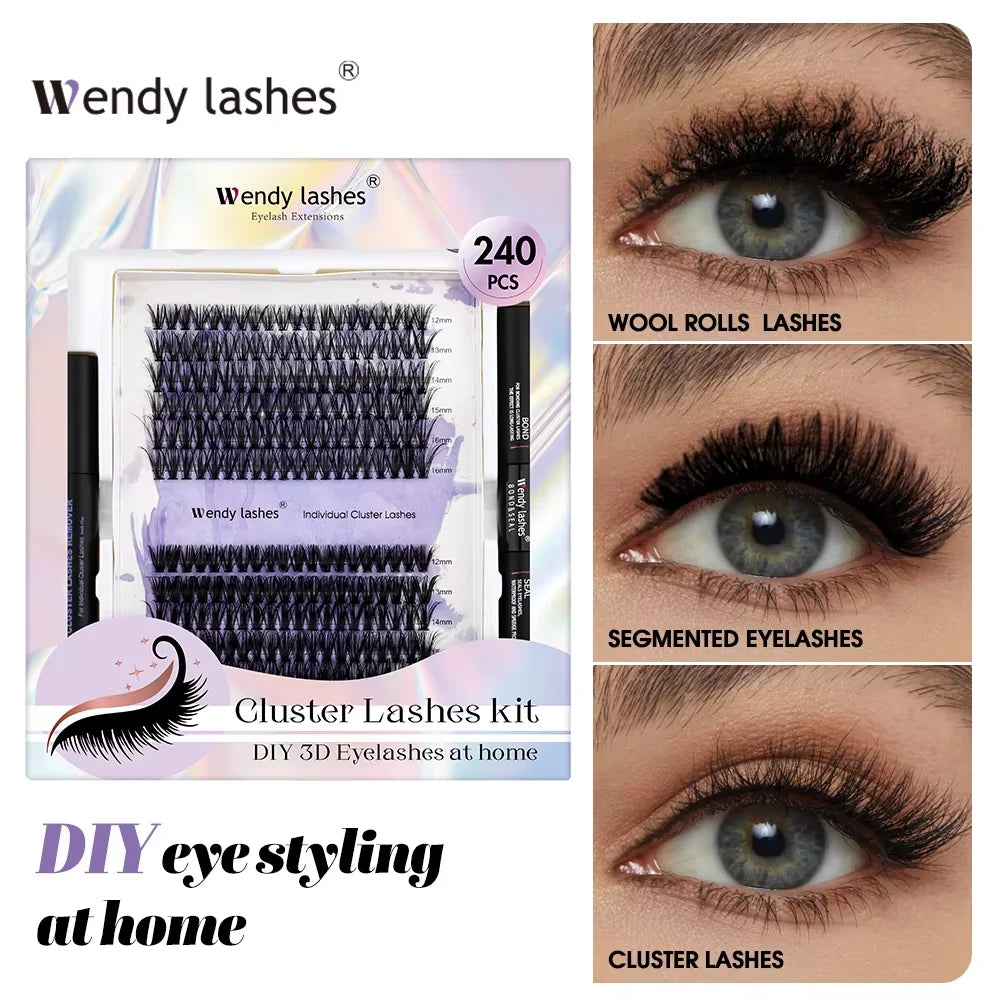 Lash Extension Kit 240pcs 30D/40D/60D/80D Bond and Seal Makeup tools DIY for gluing Lashes Gluing Glue Accessories DIY Lash KIT