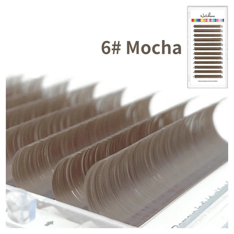 NATUHANA Caramel Colored Lashes Extension Individual Faux Mink Colour False Eyelashes Brown Teal Mocha Lashes For Makeup Tools