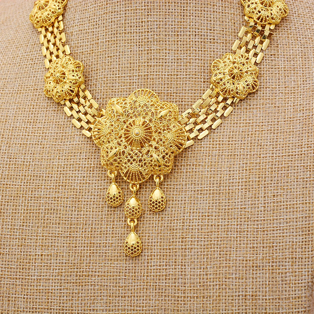 Dubai Gold Color Jewelry Set For Women Wedding Gift Young Lady Accessories Copper Light Weight Jewelry set