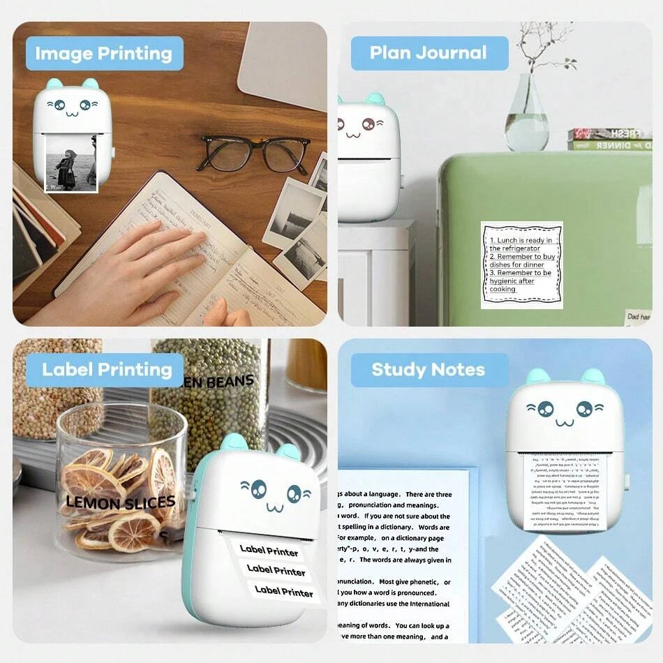 Mini 58mm Thermal Portable Printer BT Wireless 200dpi Mobile Label Photo Memo Wrong Question Printing USB Cable For Home No Ink