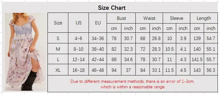 Bohemian Summer Women Floral Printed Long Dress Square Neck Tiered Bottom Piecing Big Swing A-line Dress Holiday Beach Sundress