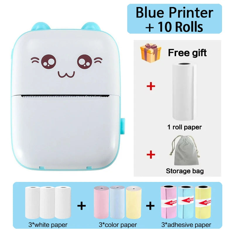 Mini 58mm Thermal Portable Printer BT Wireless 200dpi Mobile Label Photo Memo Wrong Question Printing USB Cable For Home No Ink