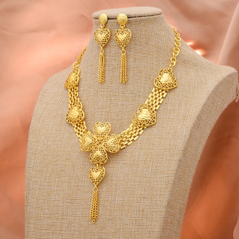 Dubai Gold Color Jewelry Set For Women Wedding Gift Young Lady Accessories Copper Light Weight Jewelry set