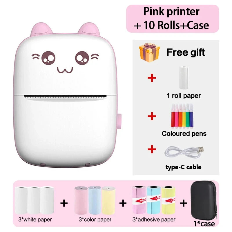 Mini 58mm Thermal Portable Printer BT Wireless 200dpi Mobile Label Photo Memo Wrong Question Printing USB Cable For Home No Ink