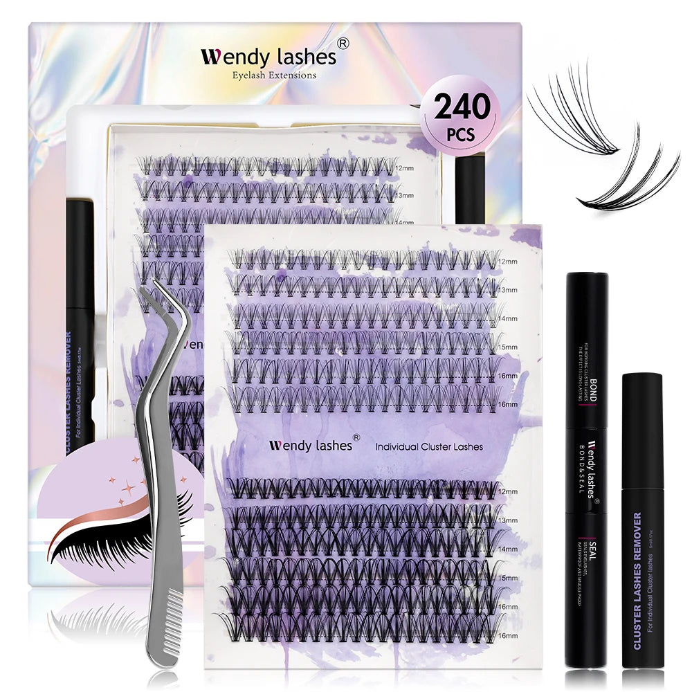 Lash Extension Kit 240pcs 30D/40D/60D/80D Bond and Seal Makeup tools DIY for gluing Lashes Gluing Glue Accessories DIY Lash KIT