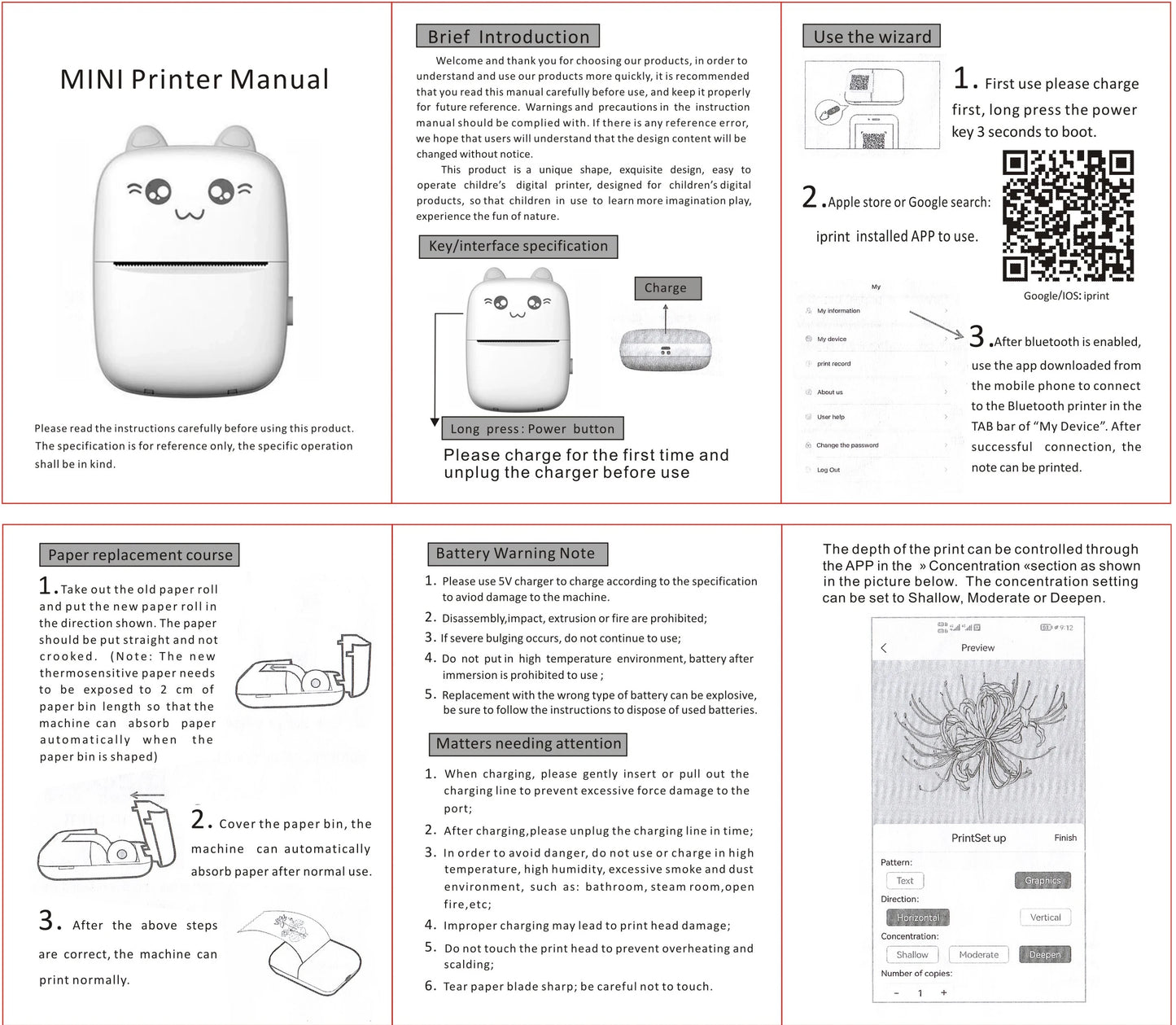 Mini 58mm Thermal Portable Printer BT Wireless 200dpi Mobile Label Photo Memo Wrong Question Printing USB Cable For Home No Ink