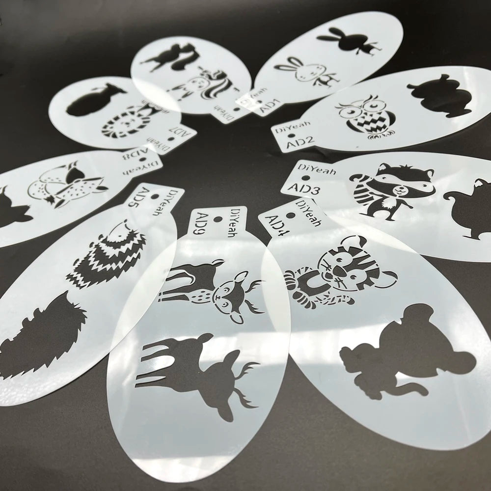 Face Painting Stencils Solid Outline Stencil Templates Professional Body Art Practice Makeup Tools Animale Rabbit Tiger 9PCS