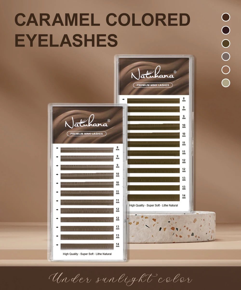 NATUHANA Caramel Colored Lashes Extension Individual Faux Mink Colour False Eyelashes Brown Teal Mocha Lashes For Makeup Tools